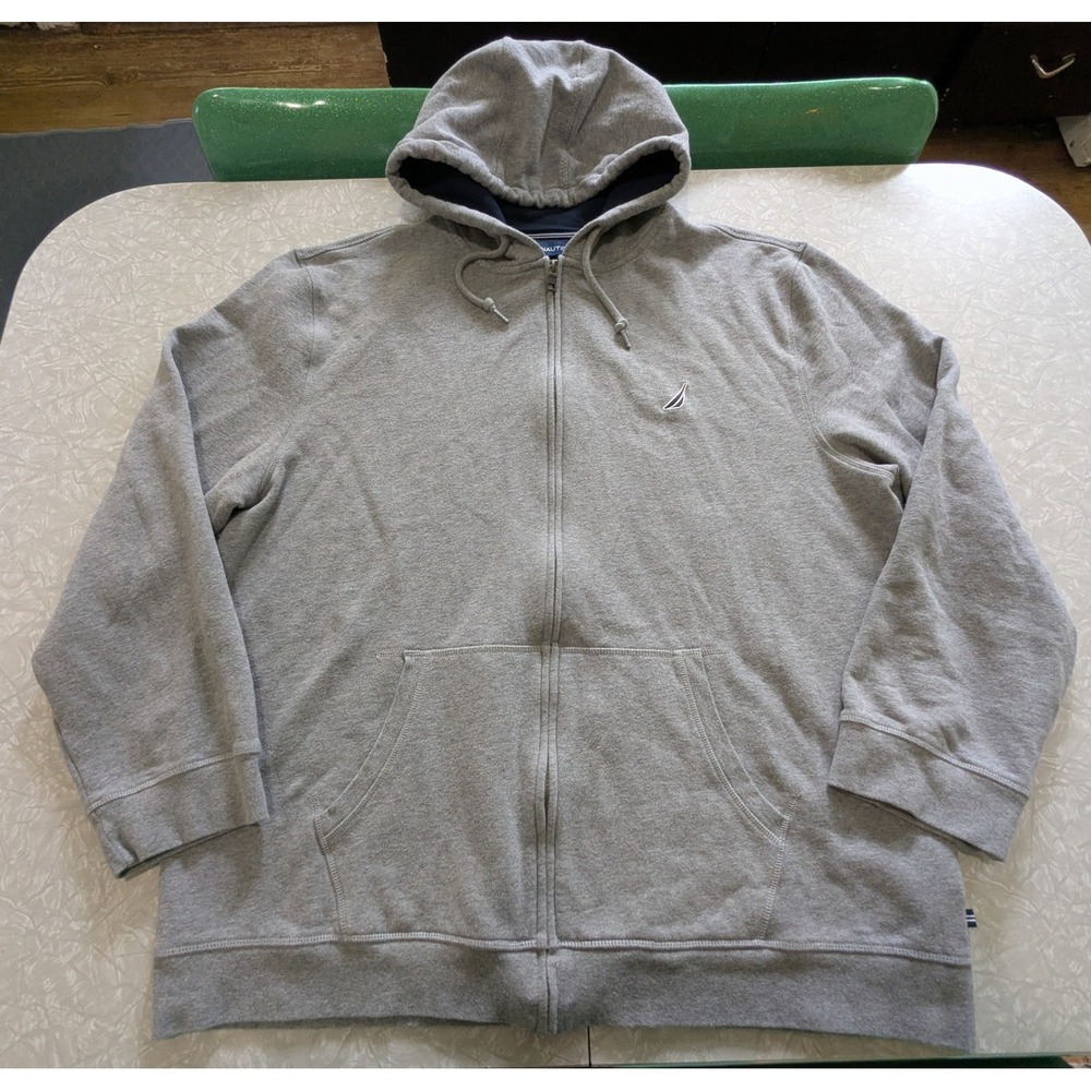Nautica Mens Full Zip Hoodie Gray Fleece J-Class Logo Sweatshirt Size 3XL